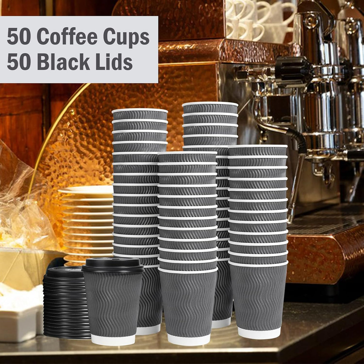Lamosi 50 Pack 12 oz Insulated Disposable Coffee Cups With Lids