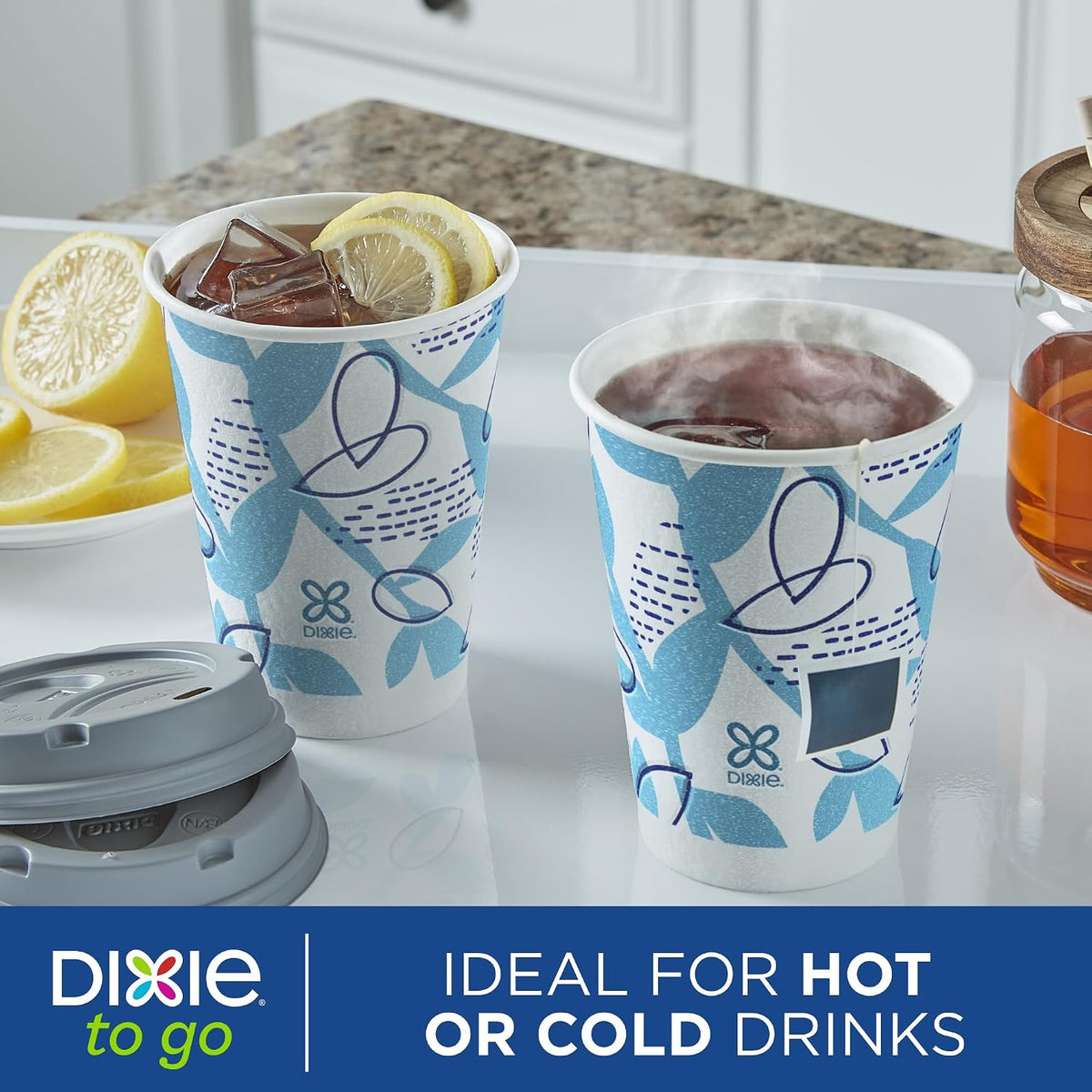 Dixie To Go Disposable Paper Cups with Leak-Resistant Lids, 12 oz, 60 Count