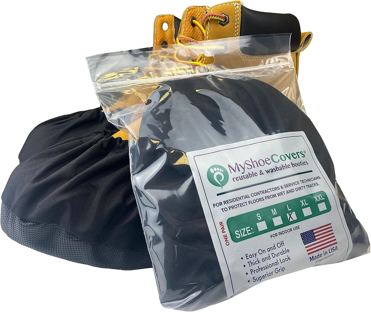 MyShoeCovers Reusable Shoe & Boot Covers for Contractors - 1 Pair, Large