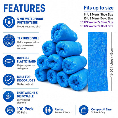 INNOVATIVE HAUS Blue Waterproof Disposable Booties, Shoe Covers, XL