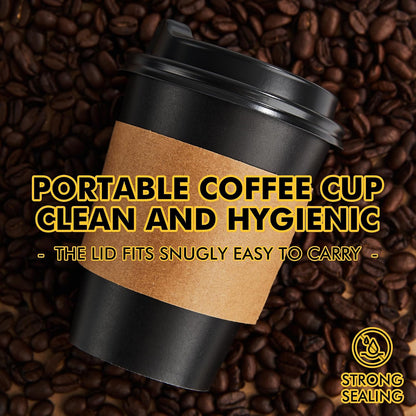 RACETOP Coffee Cups with Lids 12 oz 100 Pack, Black Cups with Sleeves