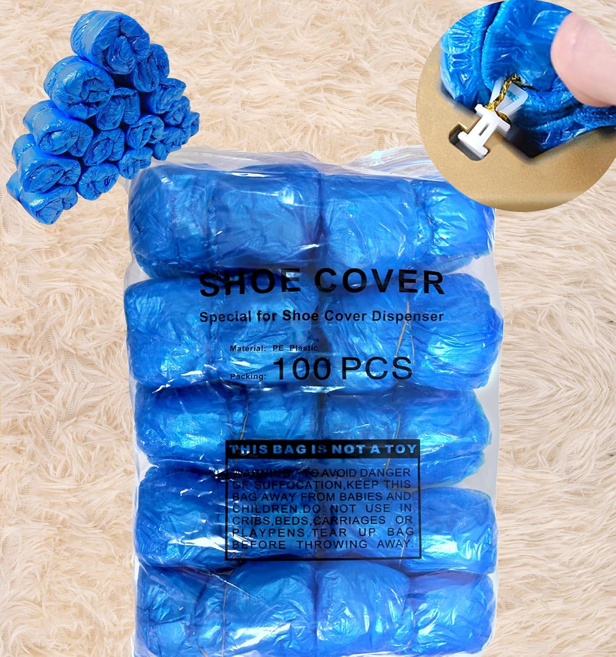 100pcs Shoe Cover Machine Refill Disposable Shoe Cover Dispenser Refill with T-shaped Buckles.