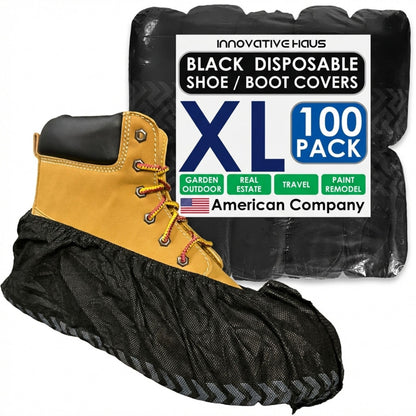 Innovative Haus Black Disposable Shoe Covers Non Slip Booties, XL, 200 Pack