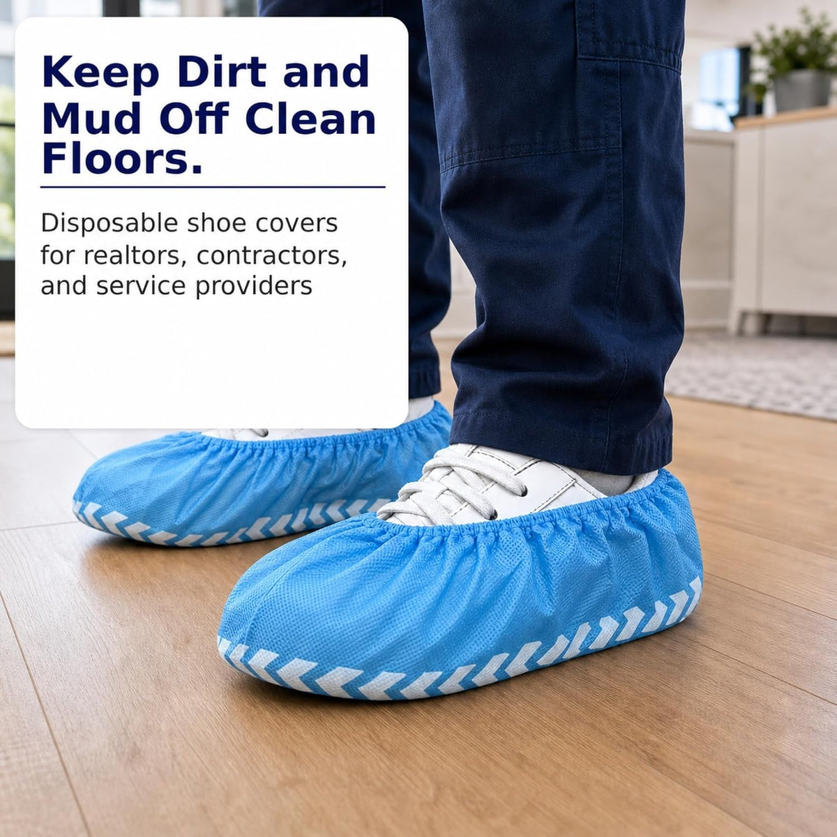 Innovative Haus Blue Disposable Shoe Covers, Non Slip Booties, 100 Pack, LG