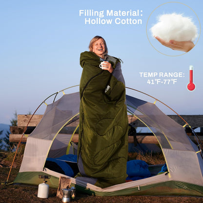 Elevon Double Sleeping Bag for Adults with 2 Pillows, Lightweight Machine Washable 2 Person Sleeping Bag for 3 Seasons Camping Hiking Traveling, Multicolor Option