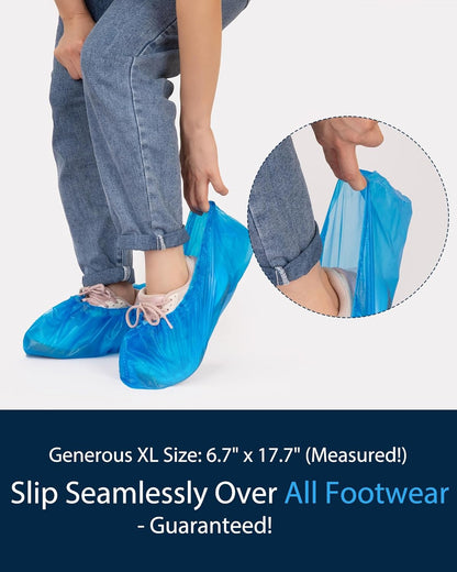 200 Pack (100Pairs) Shoe Covers Disposable Non-Slip, Waterproof CPE Boot Booties on Roll for Easy Storage, Hygienic Foot Covers for Indoor Cleaning Service, Contractors, Workplace Use, Fits Most