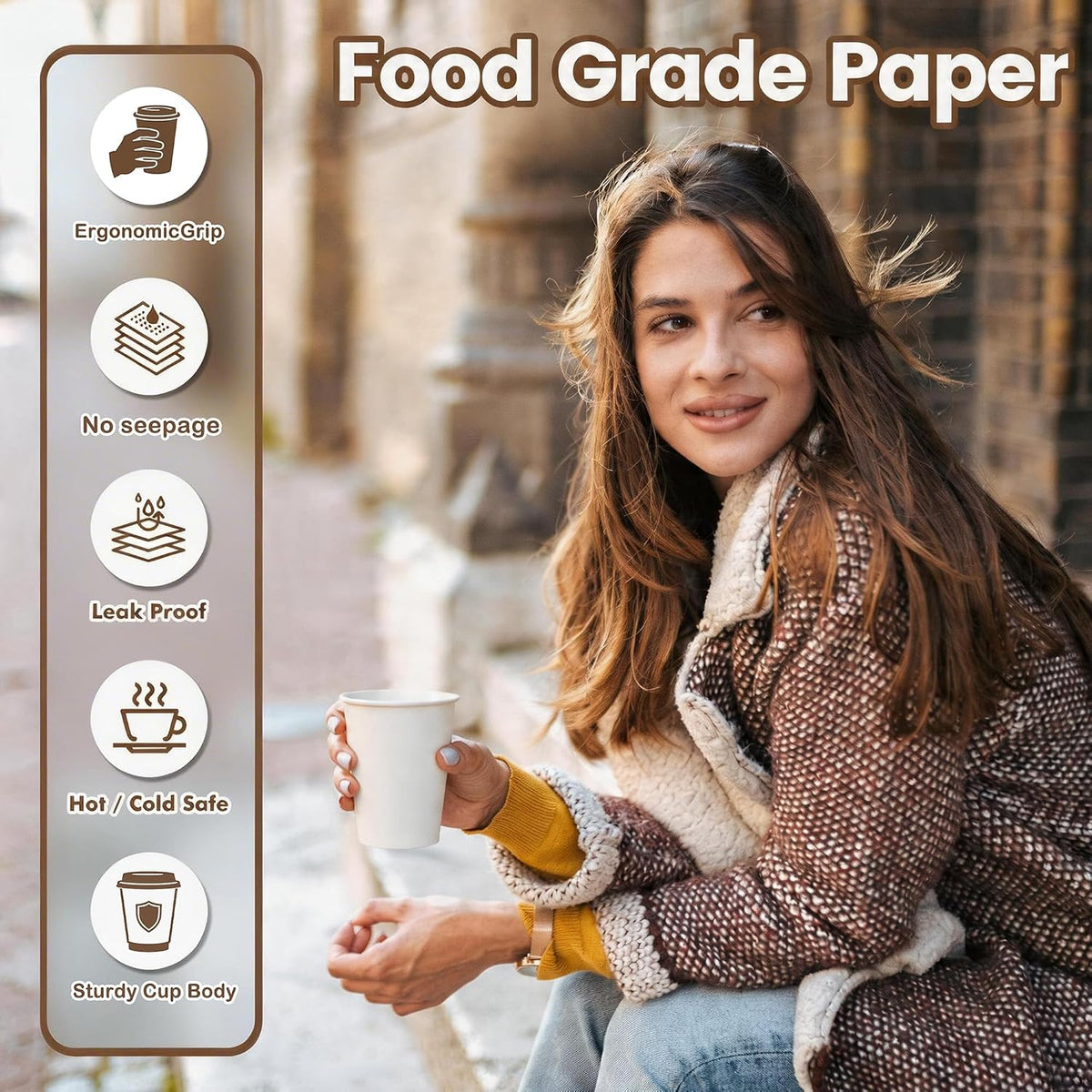 MOUMOULIFE Disposable Paper Coffee Cups 12 oz 300 Count Hot Paper Cups