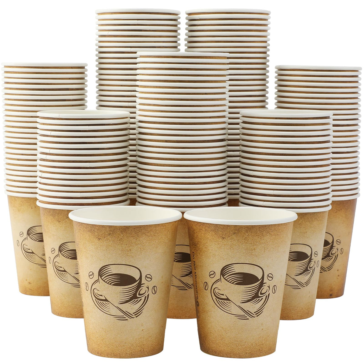 Clawsoff 300 Pack 12oz Disposable Paper Coffee Cups Retro Design