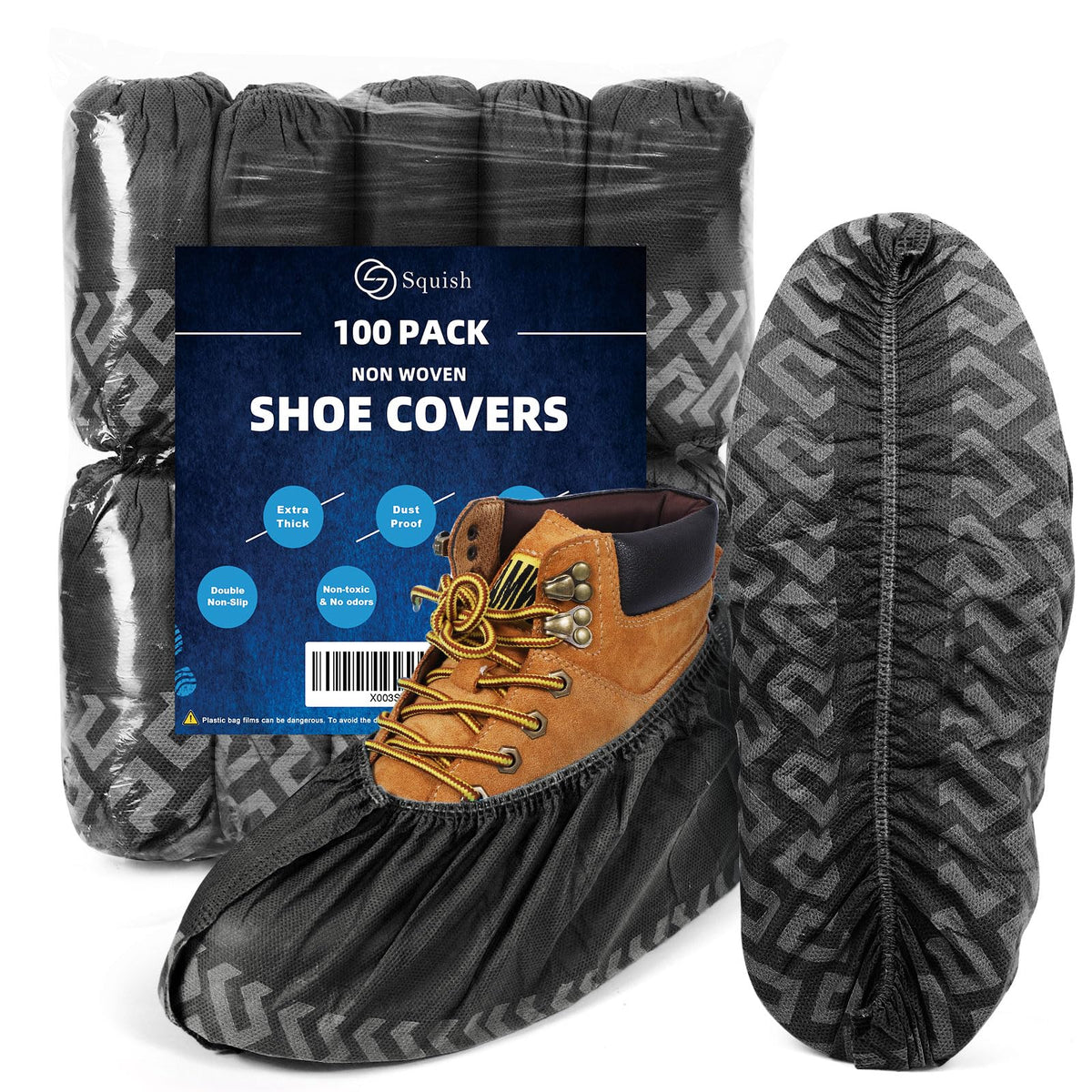 squish Shoe Covers Disposable Non Slip, Thick Extra Disposable Boot Covers Slip Proof Shoe Cover for Indoors Outdoors Recyclable Durable Protector Covers Fits Virtually Most Shoes 100 Pack(50 pairs)