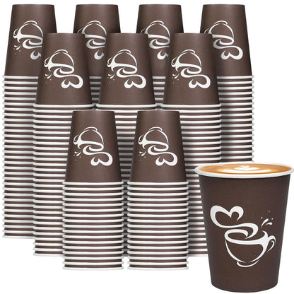 Clawsoff 300 Count 12 oz Paper Coffee Cups Disposable Hot Coffee Cups Brown