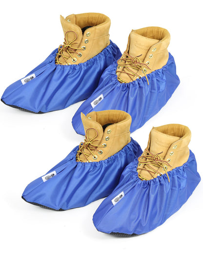 2 Pairs Non Slip waterproof Reusable shoe Covers for contrators and Carpet Floor Protection, Machine Washable. X-LARGE
