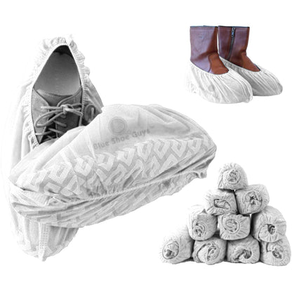 Blue Shoe Guys Premium Disposable Boot & Shoe Covers Booties | 100 Pack | Durable, Non-Slip, Non-Toxic, Water Resistant, Recyclable Protectors for Indoor & Outdoor | Large Size Fits Most Shoes