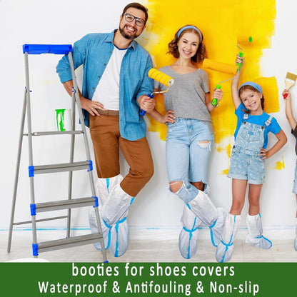 14 PCS(7 Pairs) Hazmat Shoe Covers Disposable & Boot Foot covers,Reusable,Non-slip,Waterproof for booties White 18inches Tall