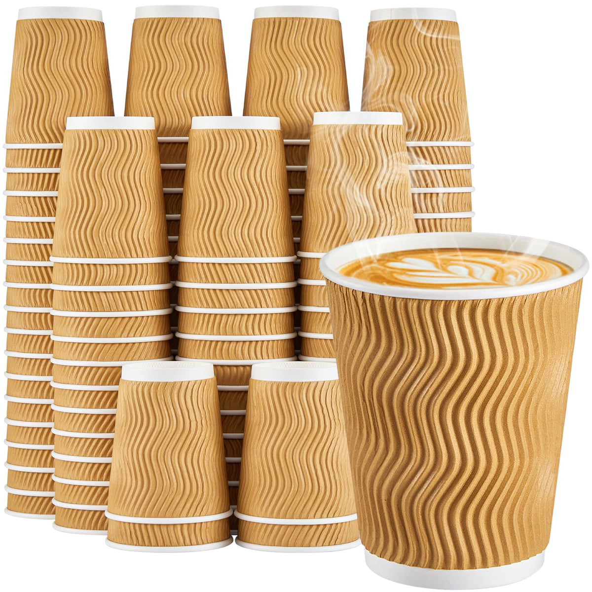 SIUQ 150 Pack 12 oz Disposable Coffee Cups, Insulated Corrugated Paper Cups