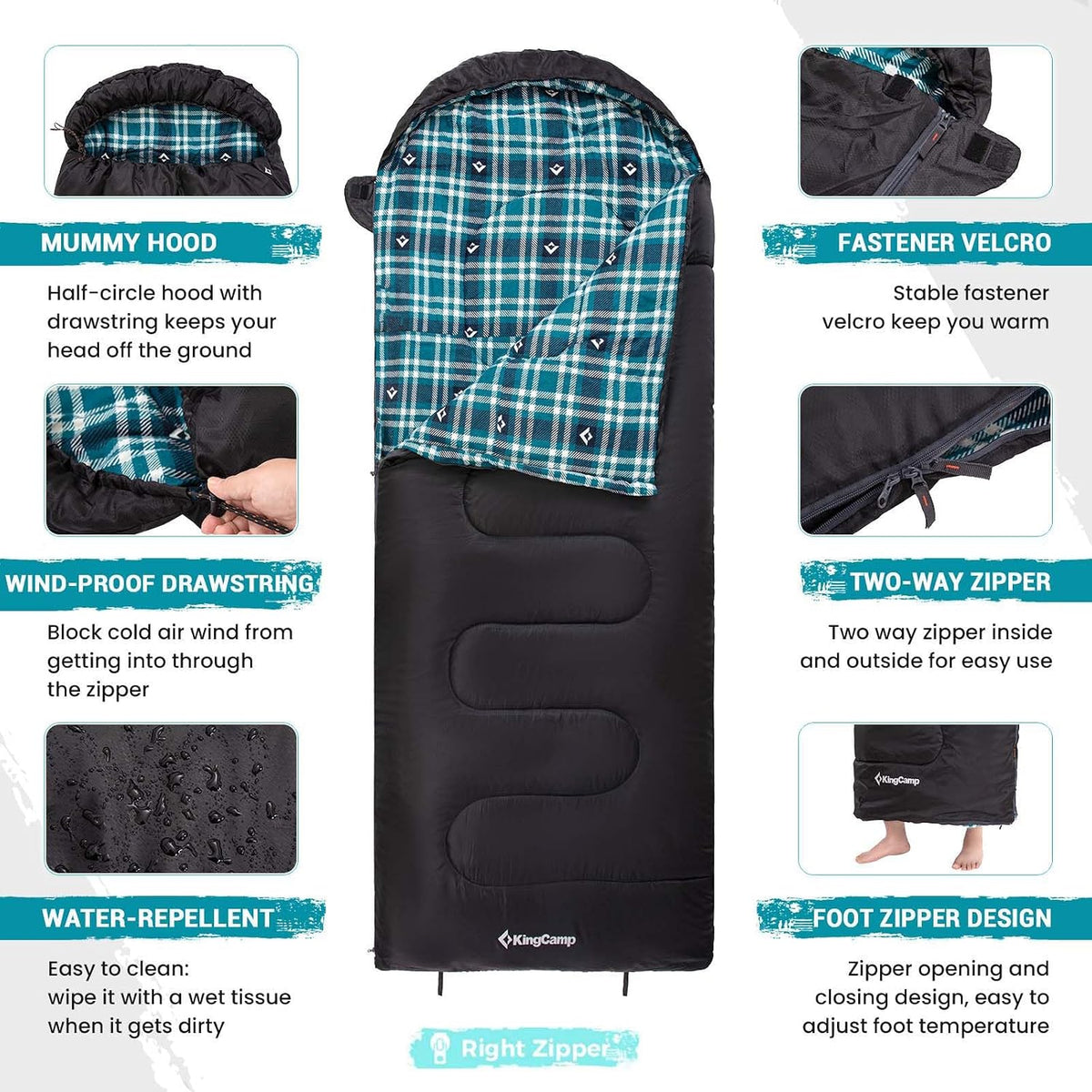 KingCamp Sleeping Bag for Adults, 100% Flannel XL Big and Tall