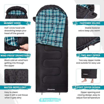 KingCamp Sleeping Bag for Adults, 100% Flannel XL Big and Tall