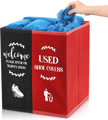 Shoe Cover Box Dispenser Foldable Storage Bin Holder, Black, Red
