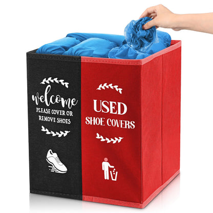 Shoe Cover Box Dispenser Foldable Storage Bin Holder, Black, Red