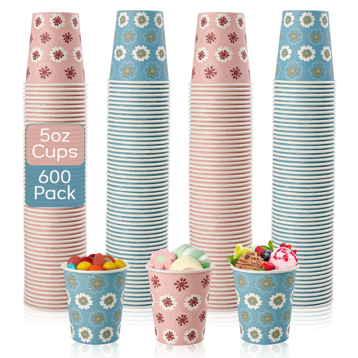 TV TOPVALUE 5 oz Paper Cups, 600 Pack Disposable Bathroom Cups Bulk, Purple