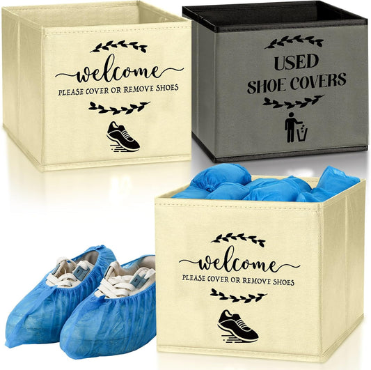 2 Pcs Shoe Cover Boxes Dispenser Storage Bins, Gray, Beige