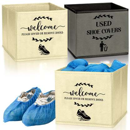 2 Pcs Shoe Cover Boxes Dispenser Storage Bins, Gray, Beige