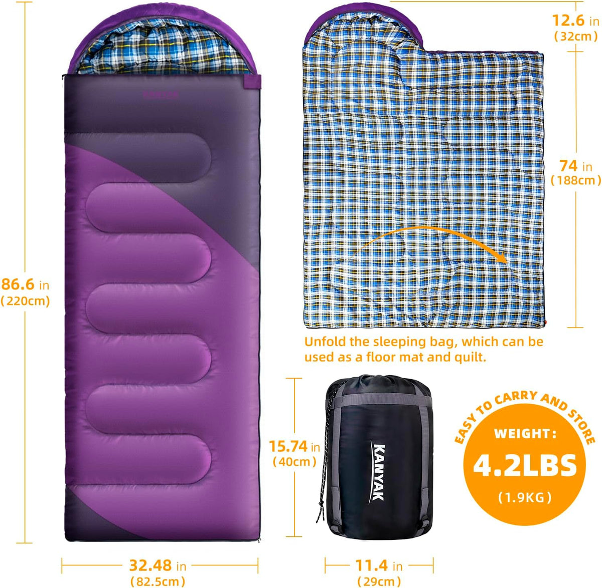 Camping Sleeping Bag for Adults Kids Teens,Waterproof Lightweight