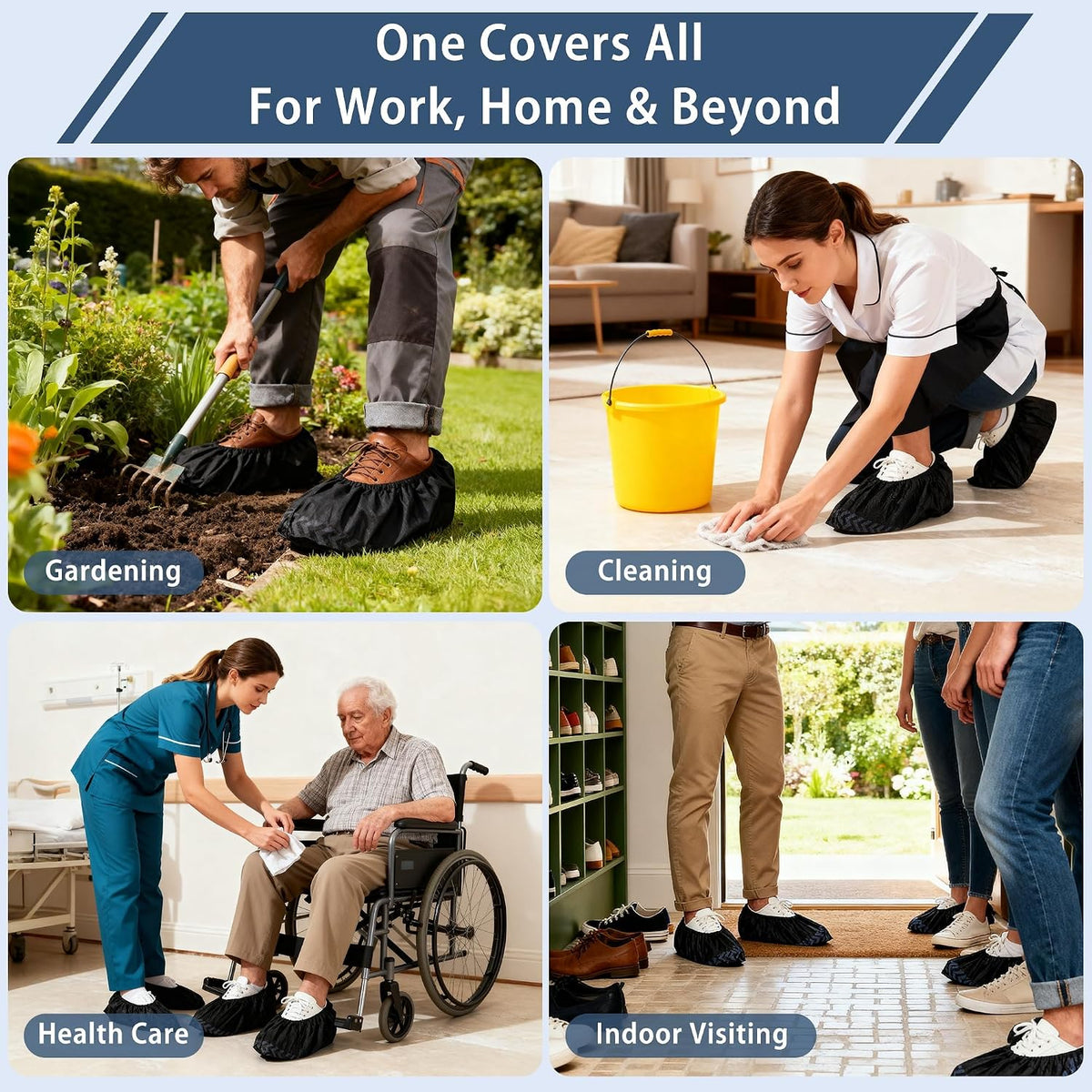 200 Pack XL Disposable Shoe Covers, Non-Slip, Black Non-Woven