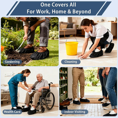 200 Pack XL Disposable Shoe Covers, Non-Slip, Black Non-Woven