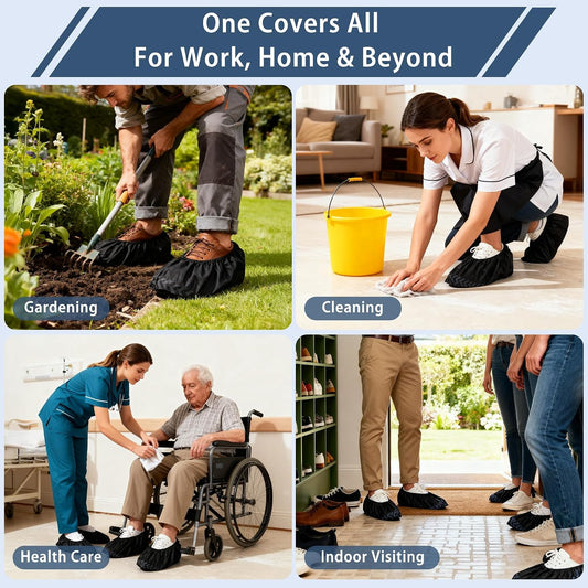 200 Pack XL Disposable Shoe Covers, Non-Slip, Black Non-Woven