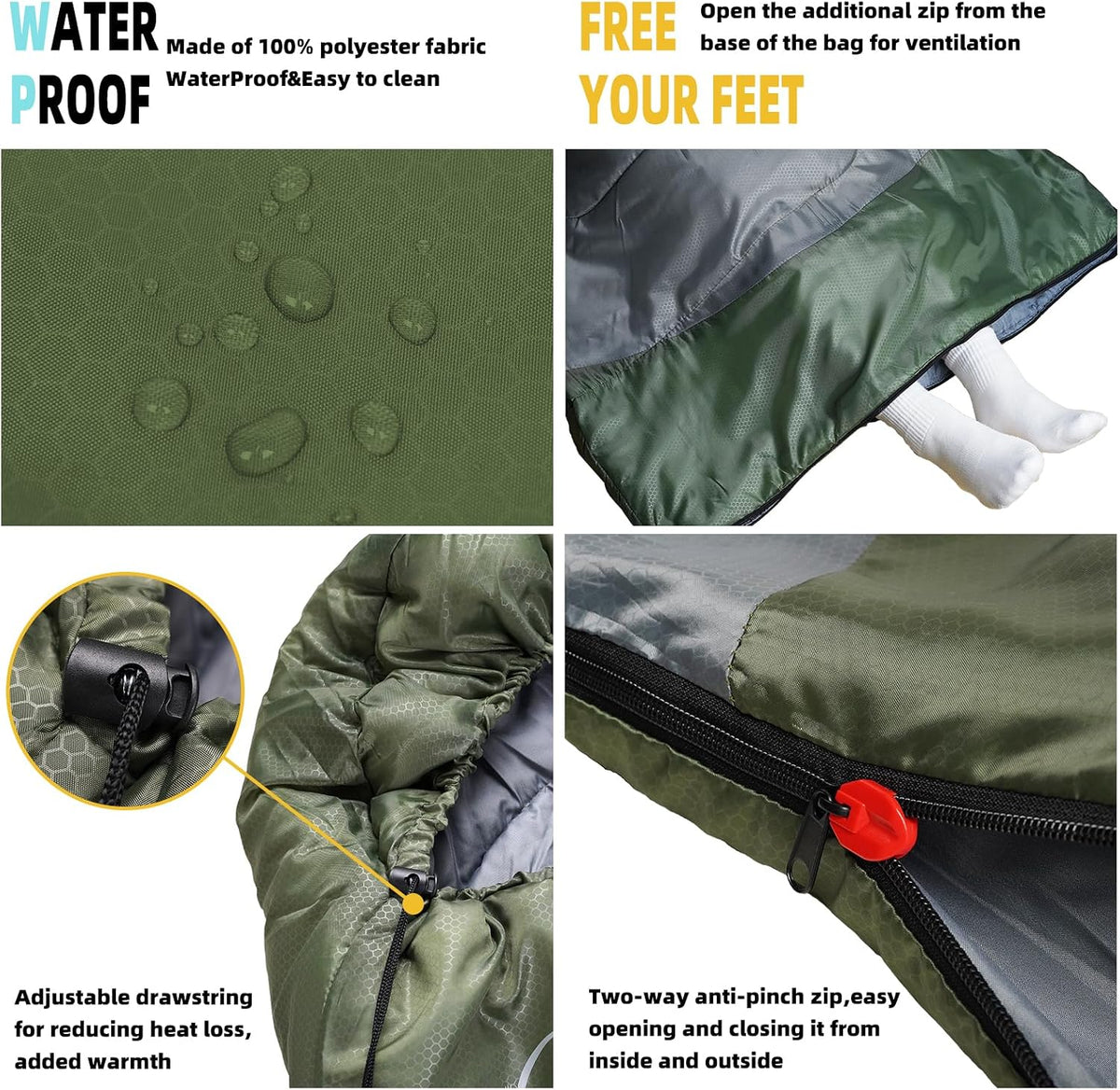 Sleeping Bags for Adults Kids - 3 Season Cold&Warm Weather Waterproof Camping Sleeping Bag - Lightweight Sleeping Bags for Camping Hiking Outdoor Travel