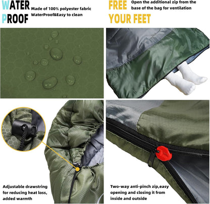 Sleeping Bags for Adults Kids - 3 Season Cold&Warm Weather Waterproof Camping Sleeping Bag - Lightweight Sleeping Bags for Camping Hiking Outdoor Travel