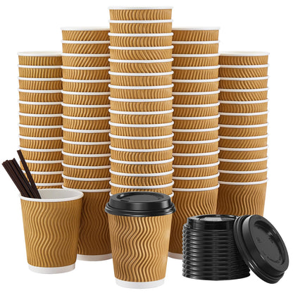 SIUQ 12 oz Coffee Cups-90 Pack Disposable Coffee Cups with Lids and Straws