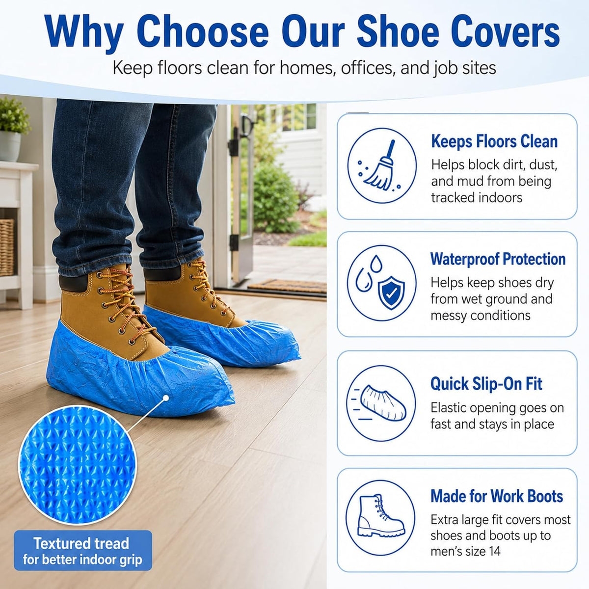 INNOVATIVE HAUS Blue Waterproof Disposable Booties, Shoe Covers, XL