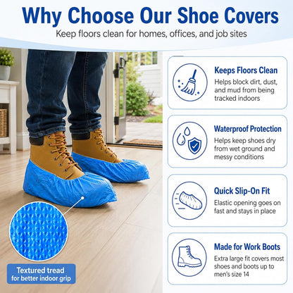 INNOVATIVE HAUS Blue Waterproof Disposable Booties, Shoe Covers, XL