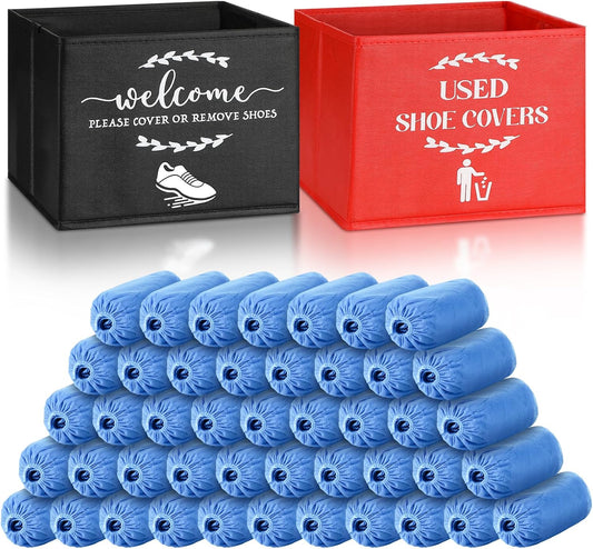 Suzile 200 Pcs Disposable Shoe Covers with 2 Pcs Box, Black, Red, Blue