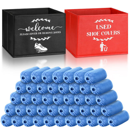 Suzile 200 Pcs Disposable Shoe Covers with 2 Pcs Box, Black, Red, Blue