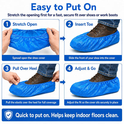 INNOVATIVE HAUS Blue Waterproof Disposable Booties, Shoe Covers, XL