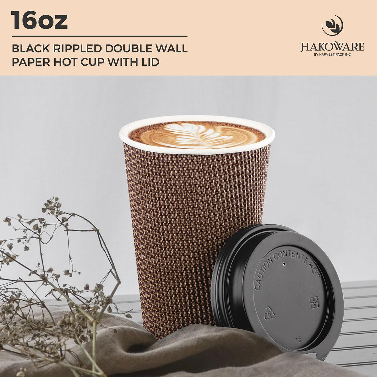 16 oz Disposable Paper Coffee Cups with Lids Insulated Double-Walled Togo