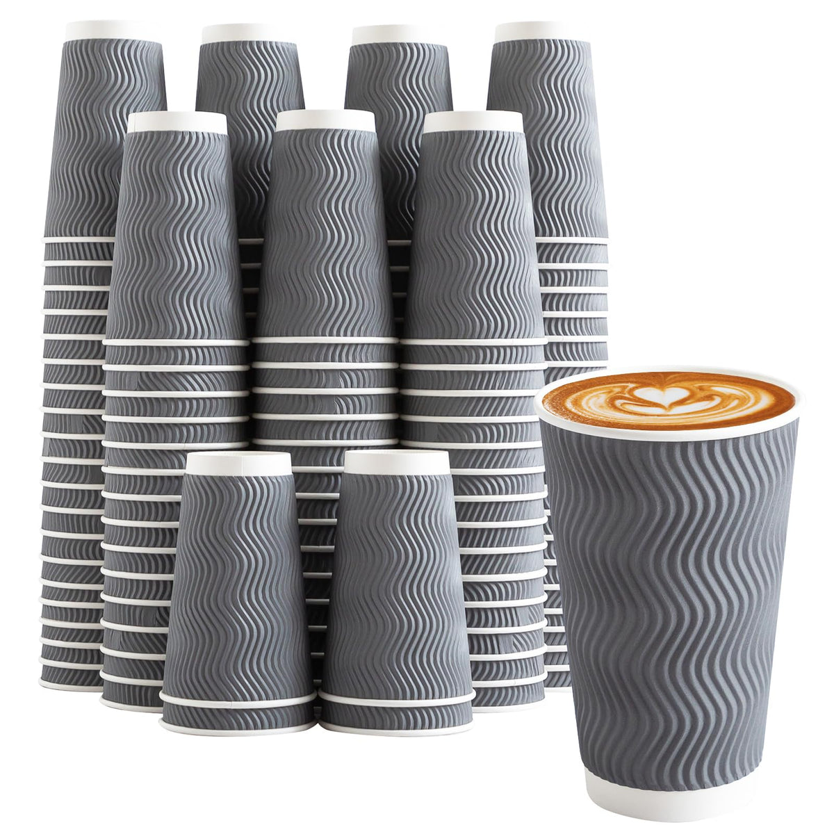 Clawsoff 120 Pack 12 oz Coffee Cups Disposable Insulated Paper Cup Gray