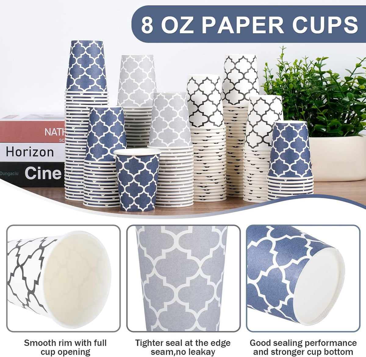 Clawsoff 300 Pack Paper Cups 8 oz, Disposable Coffee Cups 8 OZ