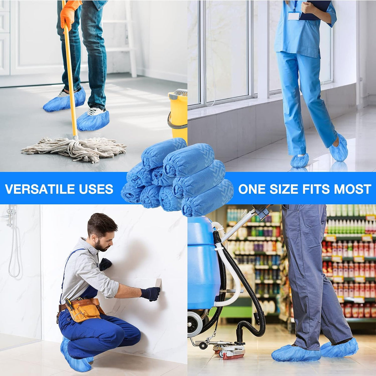 600 Packs Disposable Boot Shoe Covers Non Slip, Blue