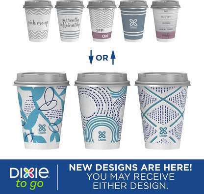 Dixie To Go Disposable Paper Cups with Leak-Resistant Lids, 12 oz, 60 Count