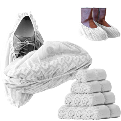 Premium Boot & Shoe Covers Disposable Booties - 100 Pack - Durable, Non-Slip, Non-Toxic, Water Resistant, Recyclable Protectors for Indoor & Outdoor - Large Size Fits Most Shoes