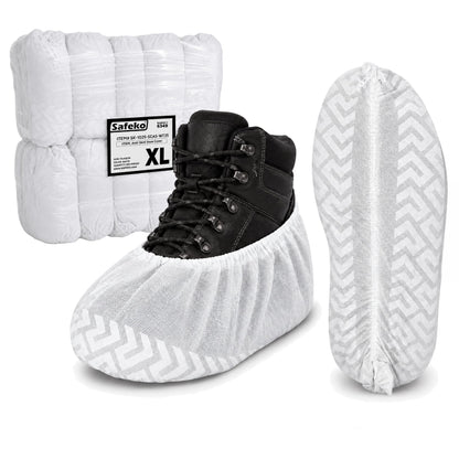 Premium Disposable Boot & Shoe Covers Booties, Durable, Non-Slip, Non-Toxic, Recyclable Protectors, Fits Most Shoes - Black - Pack of 100 (50 Pairs)