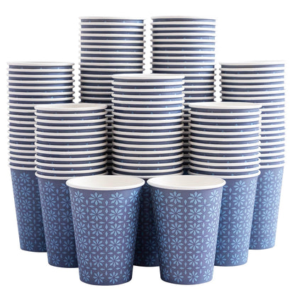 Clawsoff 300 Pack Paper Cups 8 oz Bulk Disposable Coffee Cups Navy Floral