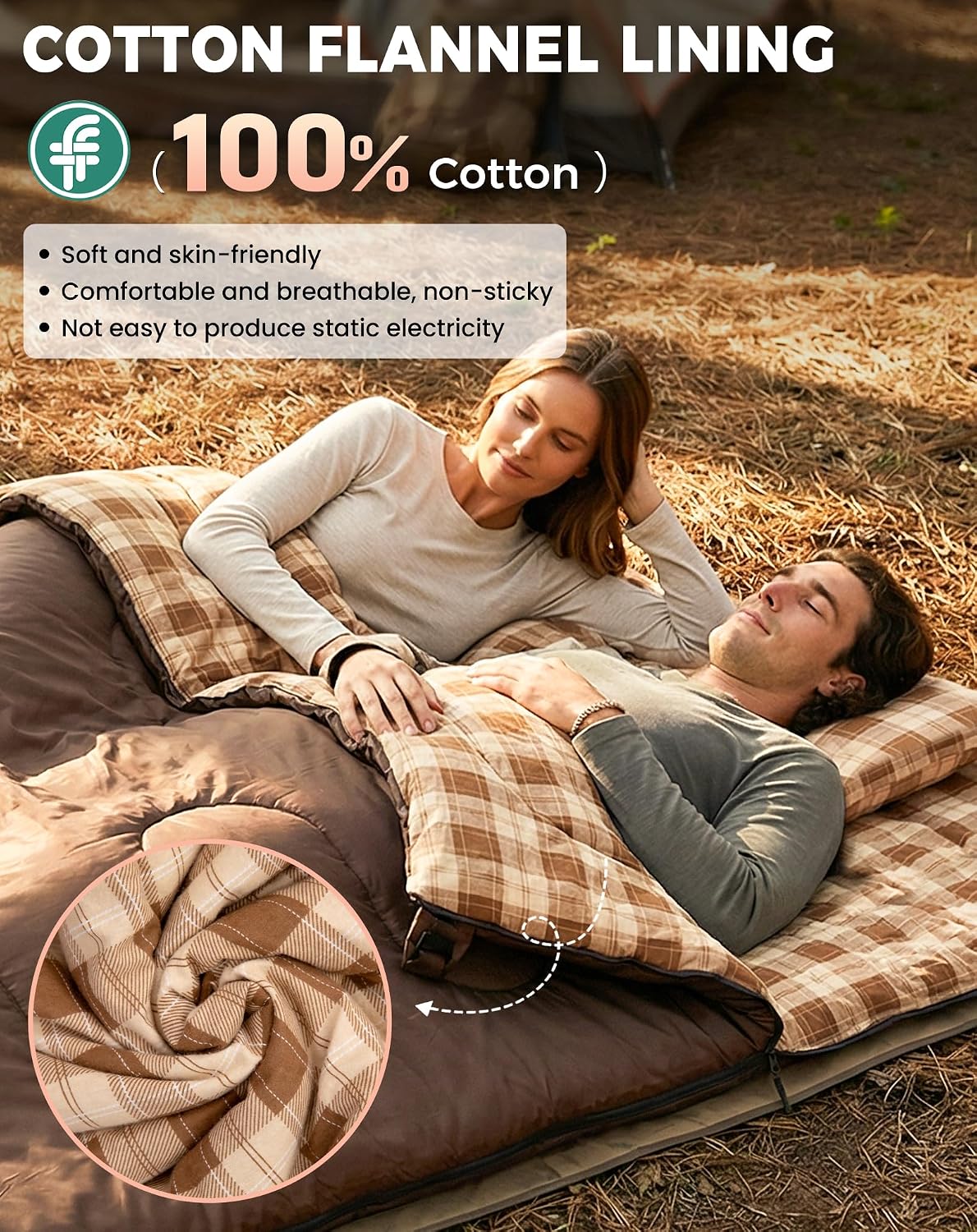 KingCamp Double Sleeping Bag for Adults, Queen Size 2 Person Sleeping Bag