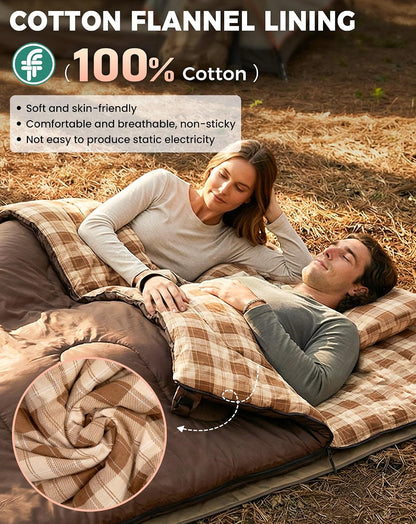KingCamp Double Sleeping Bag for Adults, Queen Size 2 Person Sleeping Bag