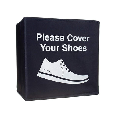 2 Pack Shoe Cover Boxes for Realtor, Home, Office. Blue and Red Foldable Boxes Come as a Set with Please Cover Your Shoes and Used Shoe Covers Sign for Disposable Booties