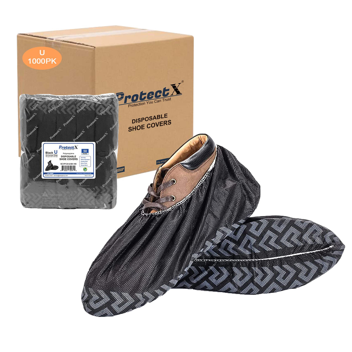 ProtectX Disposable Shoe & Boot Covers, XL Extra Large, 100-pack (50 pairs), Waterproof, Slip Resistant, Durable CPE plastic, Fits up to Men’s 14 US Size and All Women’s US Size Shoes