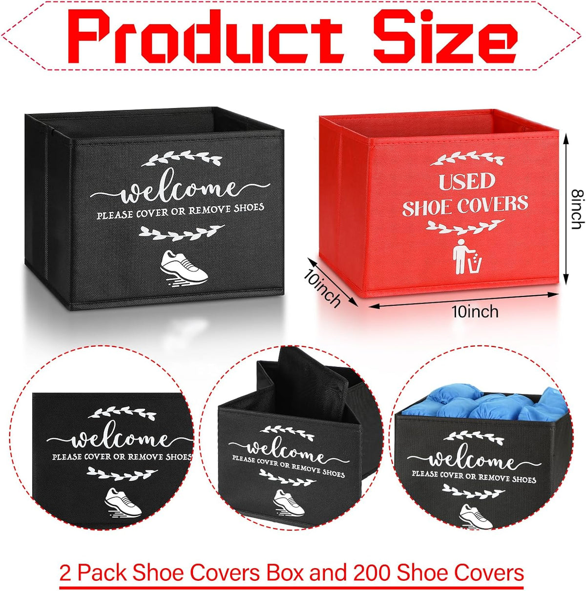 Suzile 200 Pcs Disposable Shoe Covers with 2 Pcs Box, Black, Red, Blue